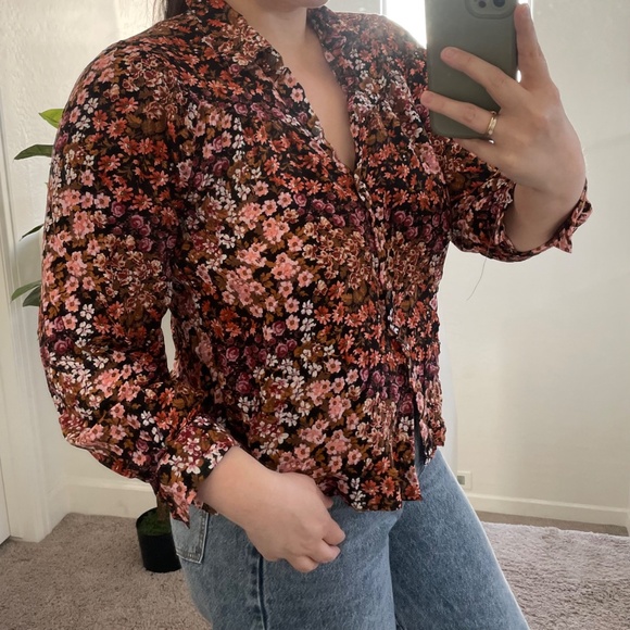 Floral Button Down Coquette Picnic Summer Hipster Hippie Boho Bohemian Blouse - Picture 6 of 7